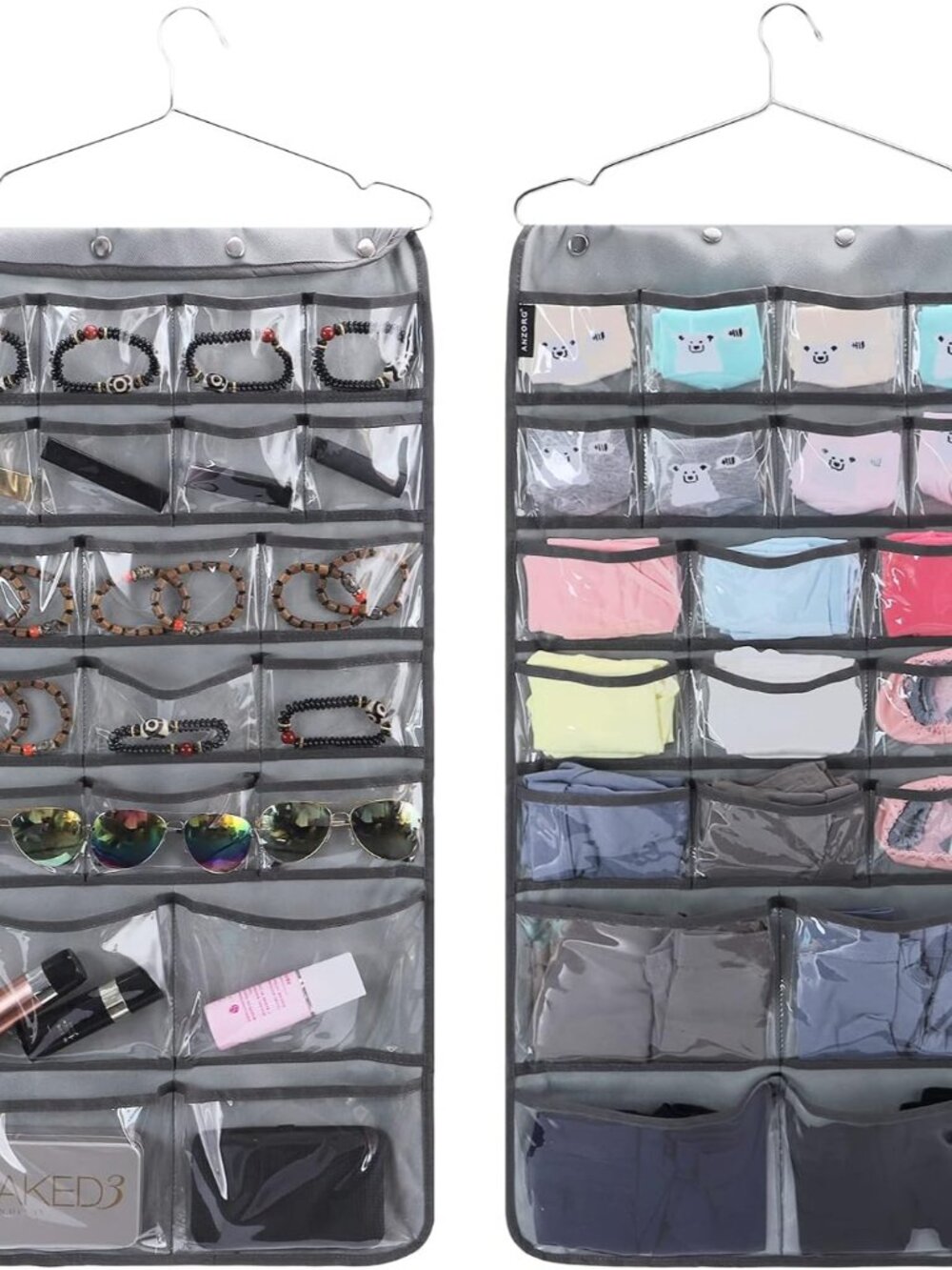Dual Sided Hanging Organizer for Jewelry Makeup Storage Closet Organizers for Bo